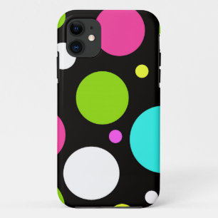 Coques Pour iPhone Grand pois d'amusement coloré sur le noir