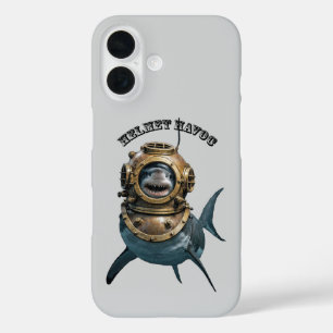 Coque Pour iPhone 16 Grand requin blanc à l'intérieur d'un casque de pl