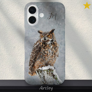 Coque Pour iPhone 16 Grande Chouette à cornes Oiseau Peinture hivernale