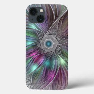 iPhone 13 Case Grande Fleur colorée Abstraite Trippy Fractal Art