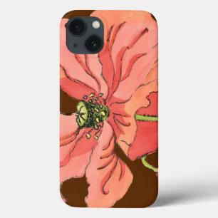Coques Pour iPhone Grande Fleur rose avec Arrière - plan rouge profon