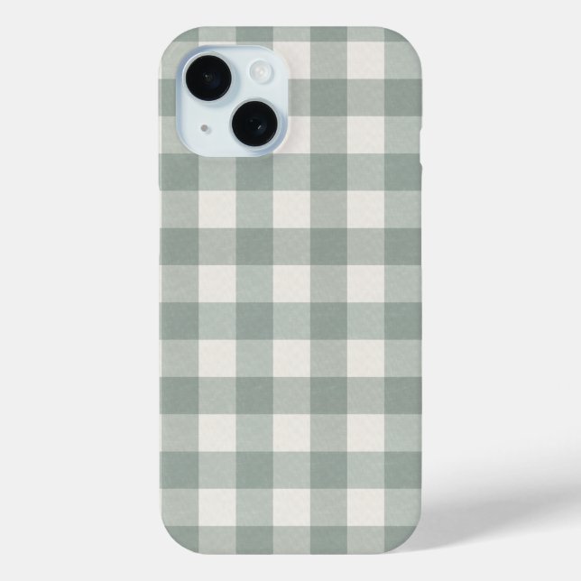 Coques Case-Mate iPhone Grandes en vichy chèques plis vert sage clair (Verso)