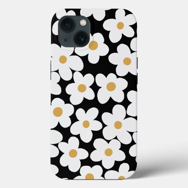 Coques Case-Mate iPhone Grandes Fleurs Blances Blances Retro Design Noir (Verso)