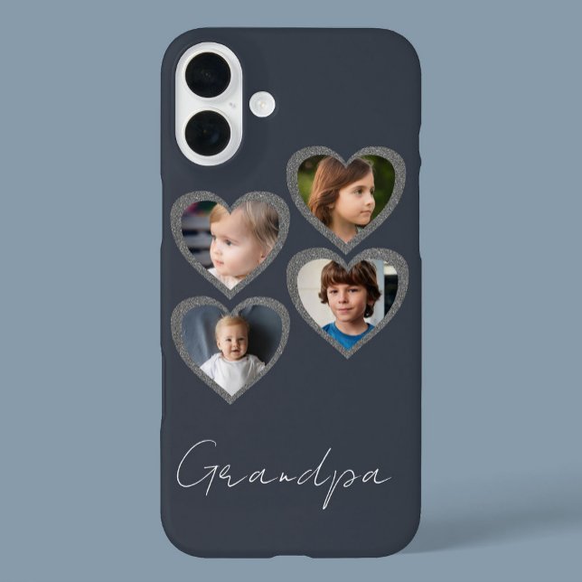 Coques Case-Mate iPhone Grandpa Grey Hearts Grandchildren Photo Collage (Créateur téléchargé)