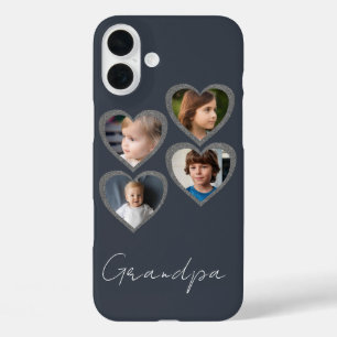 Coques iPhone 16 Plus Grandpa Grey Hearts Grandchildren Photo Collage