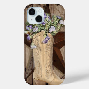 Coque Pour iPhone 15 grange rustique fleur sauvage cowboy western star