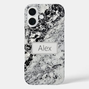Coque Pour iPhone 16 Granit noir, gris et blanc