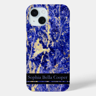 Coque Pour iPhone 15 Granite Bleu Élégant  marbre bleu pierre bleue
