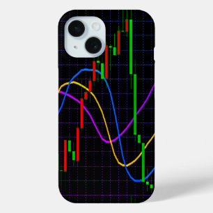 Coque Pour iPhone 15 Graphique boursier abstrait en chandelier sur fond