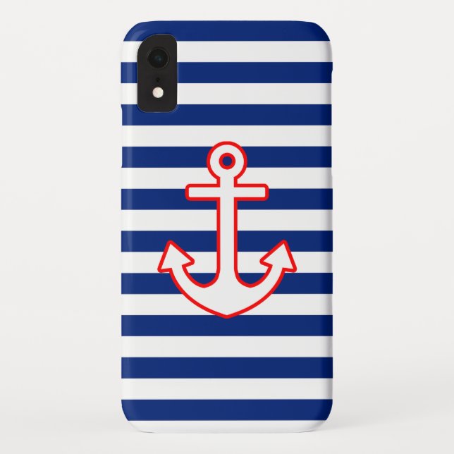 Coques Case-Mate iPhone Graphique d'Ancre de style nautique sur bandes (Dos)