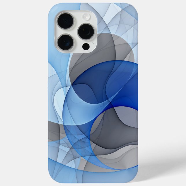 Coques Case-Mate iPhone Graphique d'art fractal gris bleu Abstrait moderne (Verso)