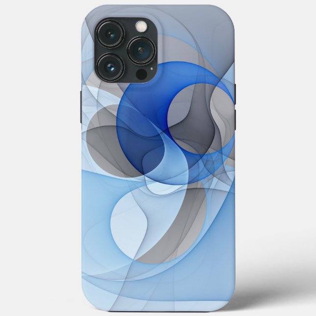 Coques Case-Mate iPhone Graphique d'art fractal gris bleu Abstrait moderne (Verso)