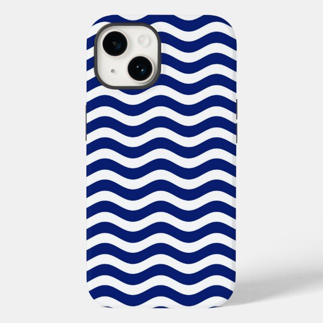 Coques Case-Mate iPhone Graphique des rayures ondulées de la marine (Verso)