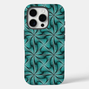 Coques iPhone 16 Pro Graphique géométrique 3D pivotante Turquoise vert