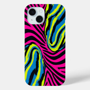 Coque Pour iPhone 15 Gras Abstrait Zèbre en couleurs vives