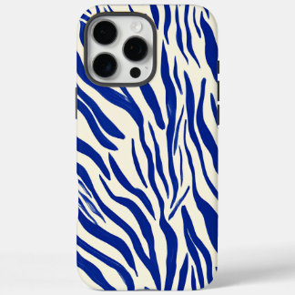 Coques iPhone 16 Pro Max Gras Bleu Zèbre Imprimer : Motif minimaliste moder