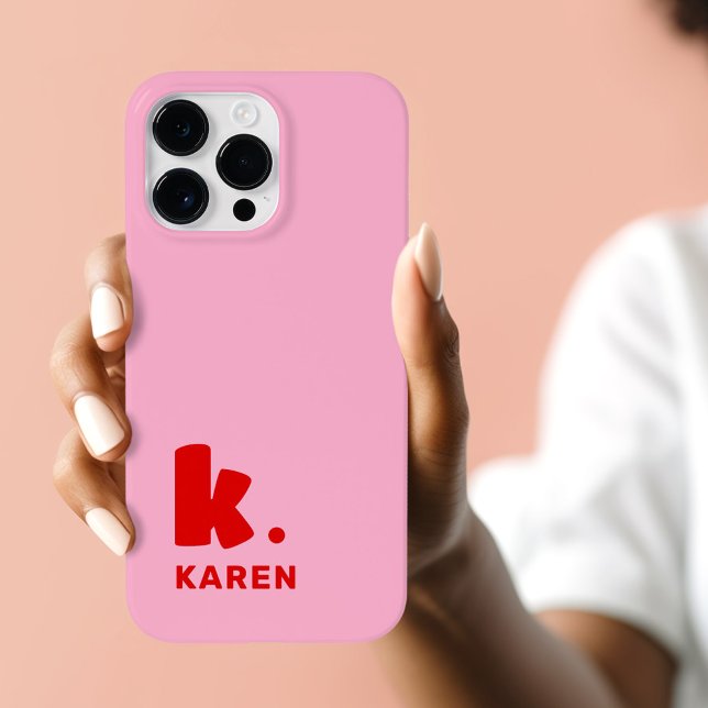 Coques Case-Mate iPhone Gras monogramme initial et nom rose rouge (Bold monogram initial and name red pink Case-Mate iPhone case)
