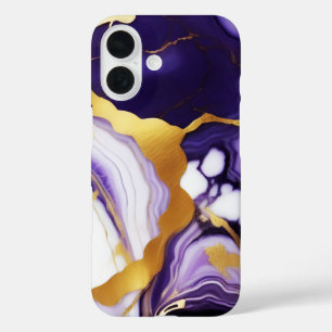 Coque Pour iPhone 16 Gras Trendy violet jaune or faux marbre