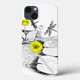 Etui iPhone 13 Gravure de nénuphars