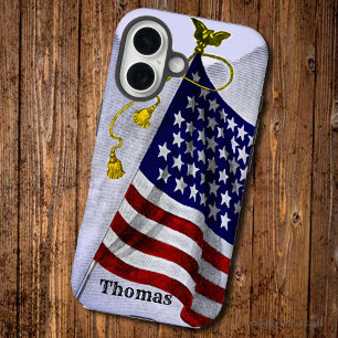 Coque Pour iPhone 16 Gravure du drapeau vintage des États-Unis modifiab