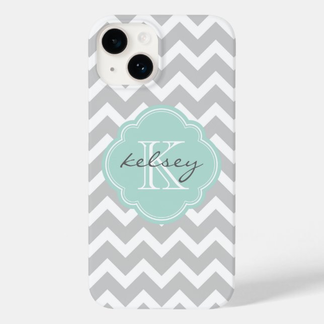 Coques Case-Mate iPhone Gray and Mint Chevron Custom (Verso)