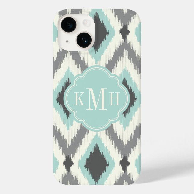 Coques Case-Mate iPhone Gray et Mint Tribal Ikat Chevron Monogramme (Verso)