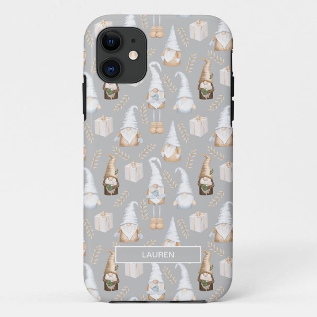 Coques Case-Mate iPhone Gray Neutral moderne Gnome Noël Nom Motif (Dos)