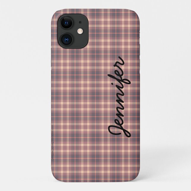 Coques Case-Mate iPhone Gray Pink Plaid Tough Personalized (Dos)