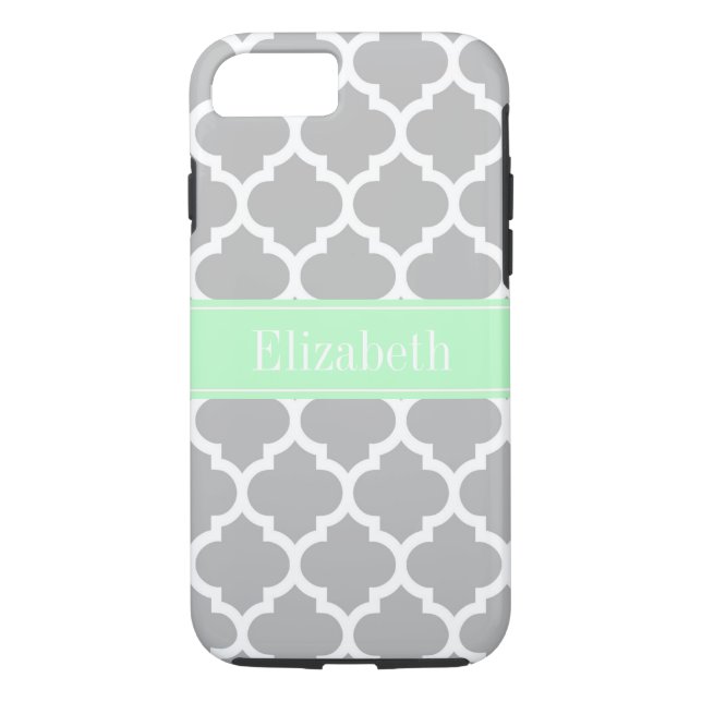 Coques Case-Mate iPhone Gray White Moroccan #5 Mint Name Monogram (Dos)