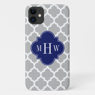 Case-Mate iPhone Case Gray White Moroccan #5 Navy 3 Première monogramie