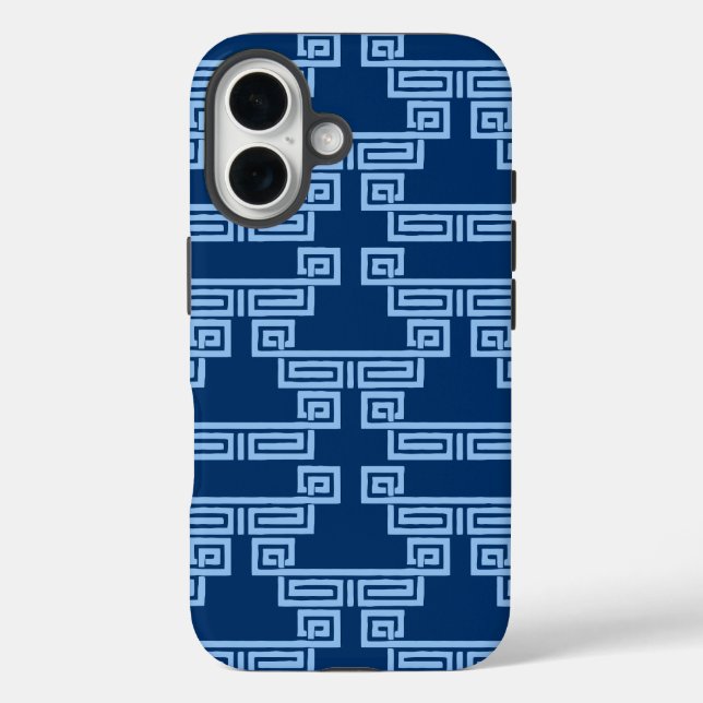 Coques Case-Mate iPhone Greek Key Meander Tier in Blue Indigo (Verso)