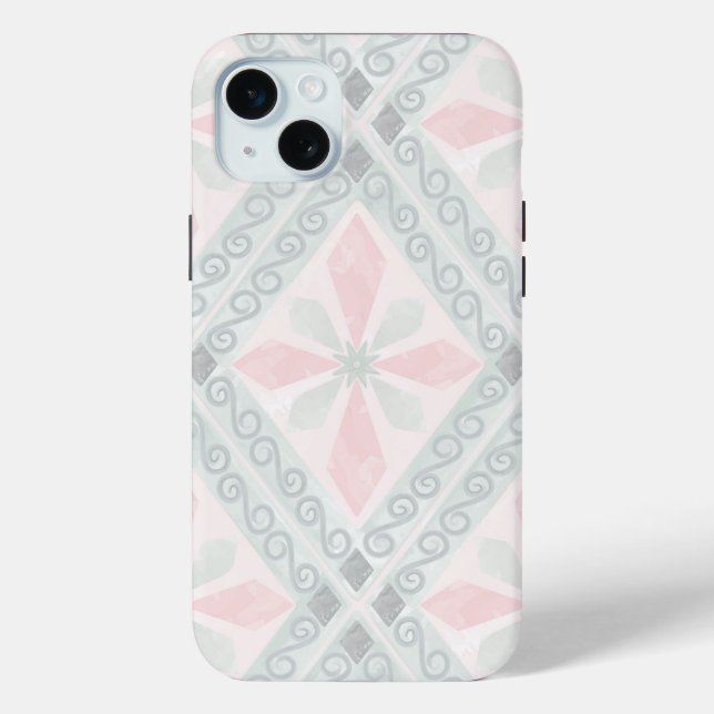 Coques Case-Mate iPhone Green and pink pastel diamond pattern (Verso)