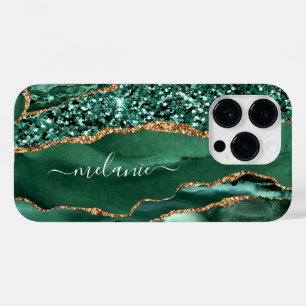 Coque Pour iPhone 14 Pro Green Gold Parties scintillant Emerald Votre nom c