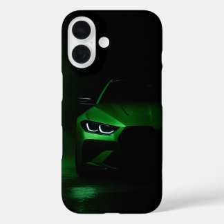Coque Pour iPhone 16 Green Neon Power: Luxury Sports Car in Glowing Fog