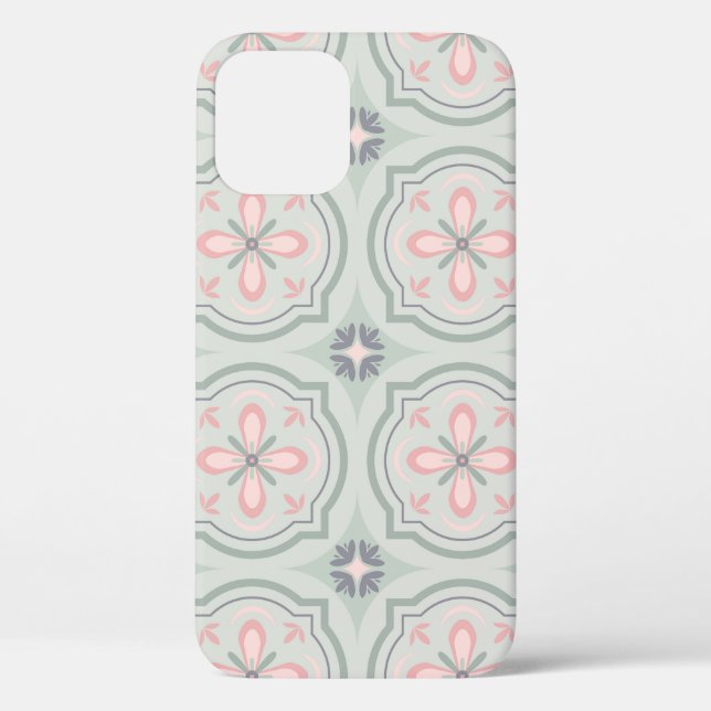 Coques Case-Mate iPhone Green Pastel Floral Tiles (Verso)