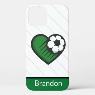 Case-Mate iPhone Case Green Soccer Love Kids Joueurs Nom et balle rayé