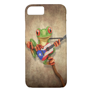 Coque iPhone 8/7 Grenouille d'arbre jouant la guitare de drapeau de