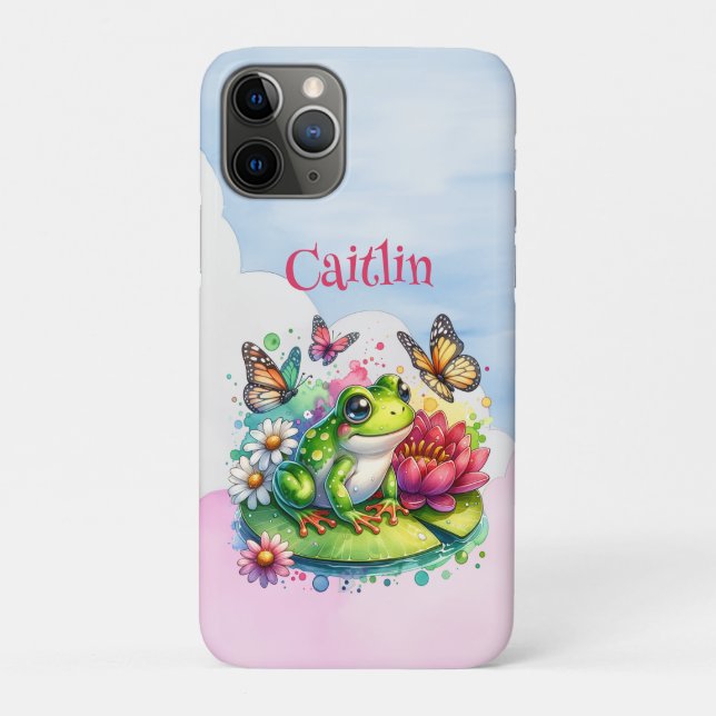 Coques Case-Mate iPhone Grenouille, fleurs et papillons personnalisés (Dos)