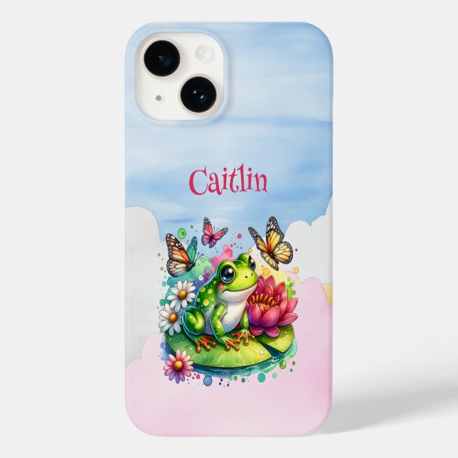 Coques Case-Mate iPhone Grenouille, fleurs et papillons personnalisés (Verso)