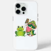 grenouille mignonne, champignons et papillon