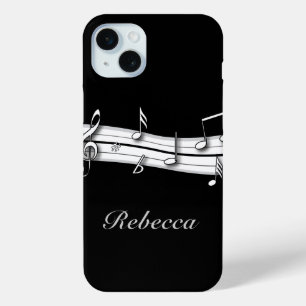Coque iPhone 15 Mini Grey black and white musical notes score