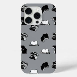 Coque iPhone 15 Pro Grey Modern Boish Bibliophile Motif de livre