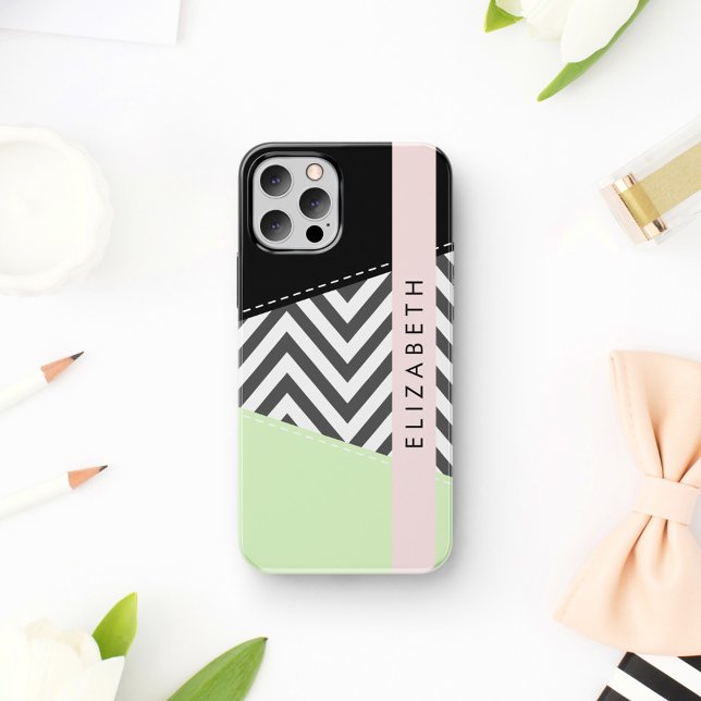 Coques Case-Mate iPhone Grey Zigzag, Grey Chevron, Mint, Votre Nom (Créateur téléchargé)