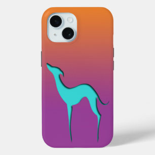Coque Pour iPhone 15 Greyhound Whippet chien bleu orange violet ombre