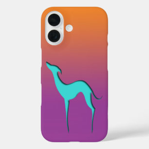 Coque Pour iPhone 16 Greyhound Whippet chien bleu orange violet ombre