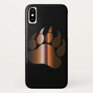 COQUE iPhone X GRIF PATTE D'OURS EN ACIER BRUN SUR FOND NOIR