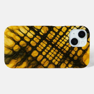 Coque Pour iPhone 15 Grille cellulaire Abstraite en jaune et noir