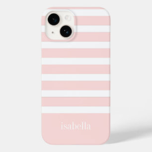 Coque Pour iPhone 14 Grille rose et blanche moderne avec Monogramme