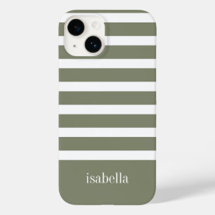 Coque Pour iPhone 14 Grille verte et blanche moderne avec Monogramme