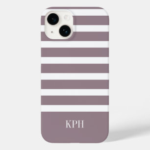 Coque Pour iPhone 14 Grille violette et blanche moderne avec Monogramme